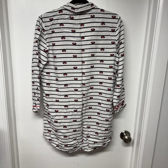 Disney Minnie Mouse Striped Nightshirt Dress Women Size Small Black White Red - Picture 2 of 12